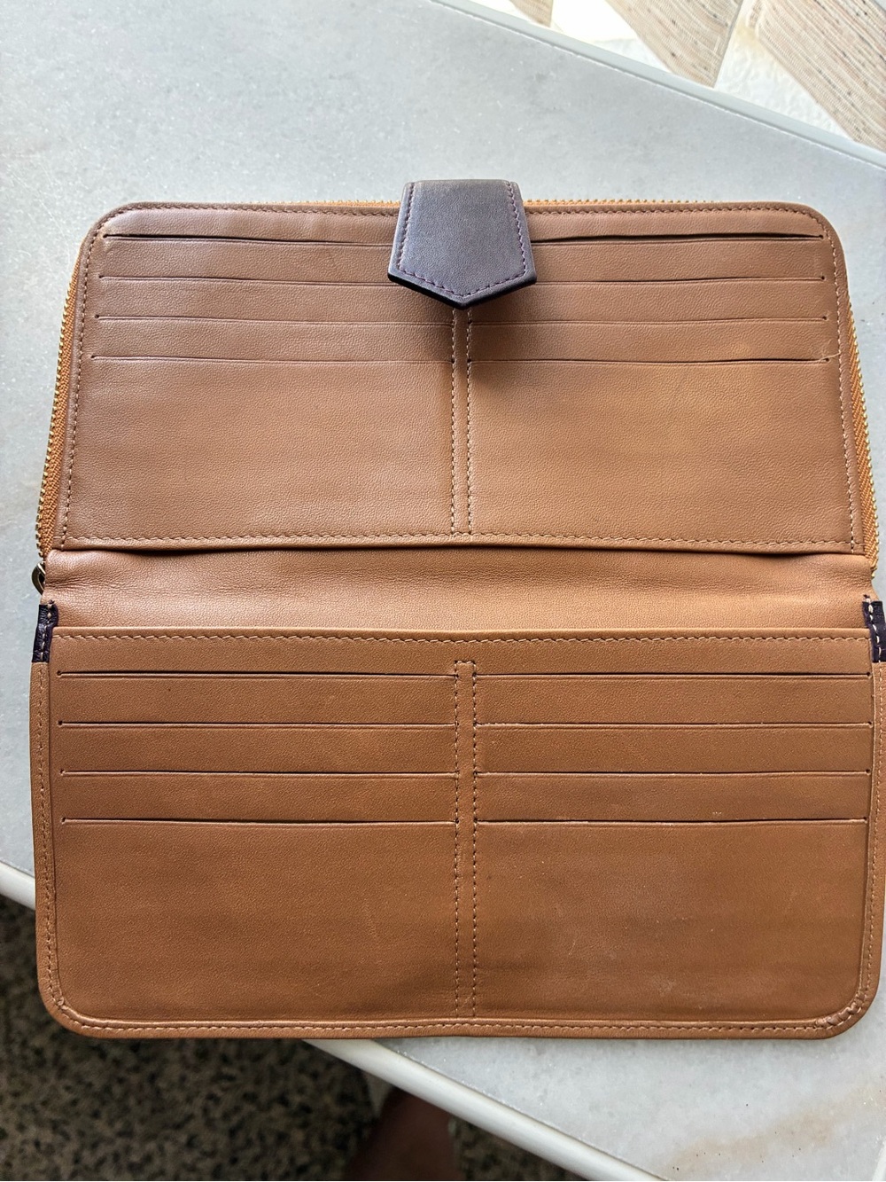 Longchamp Two-Tone Tan and Dark Brown Leather Zip Wallet - Picture 5 of 5
